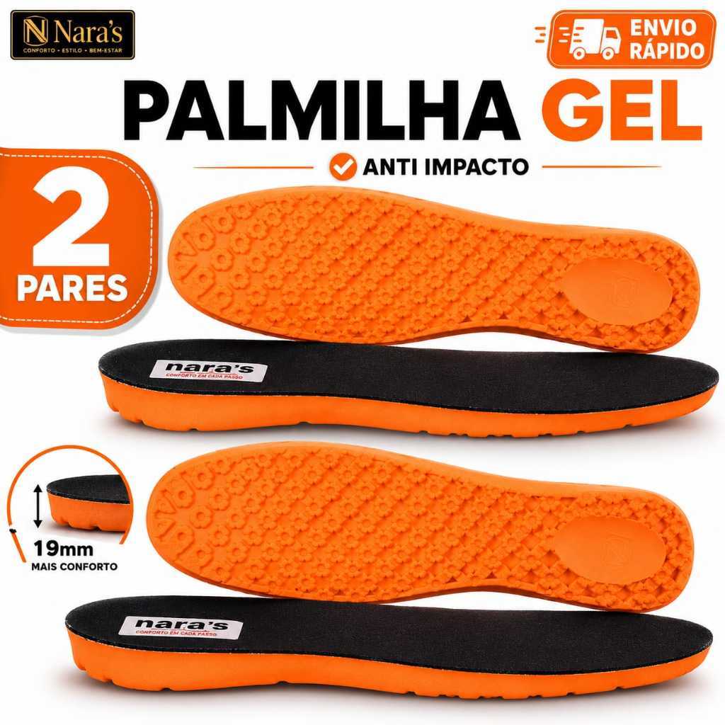 Palmilha Gel Anatômica Ortopédica Anti Impacto Nara´s Unisex para Tênis Bota Coturno Sapatos Botina