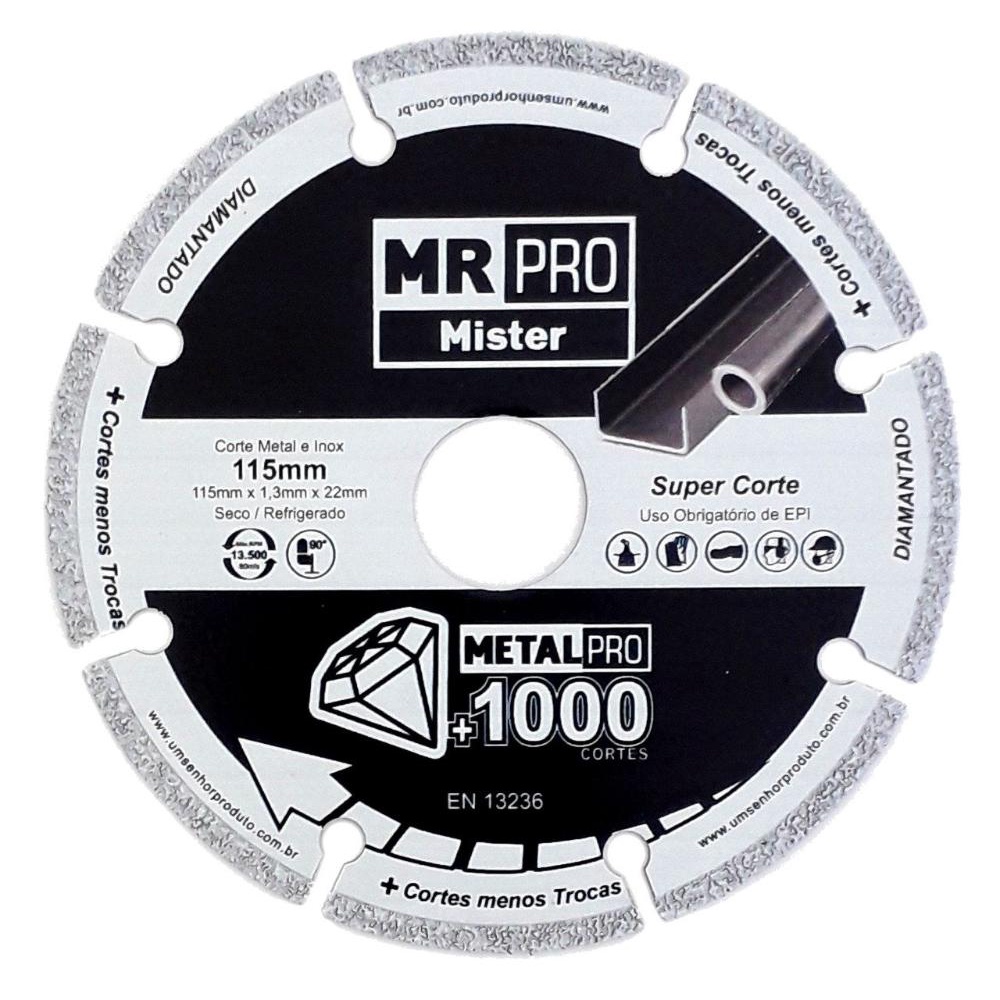 Disco Diamantado MR PRO 115mm + 1000 Cortes - Mister