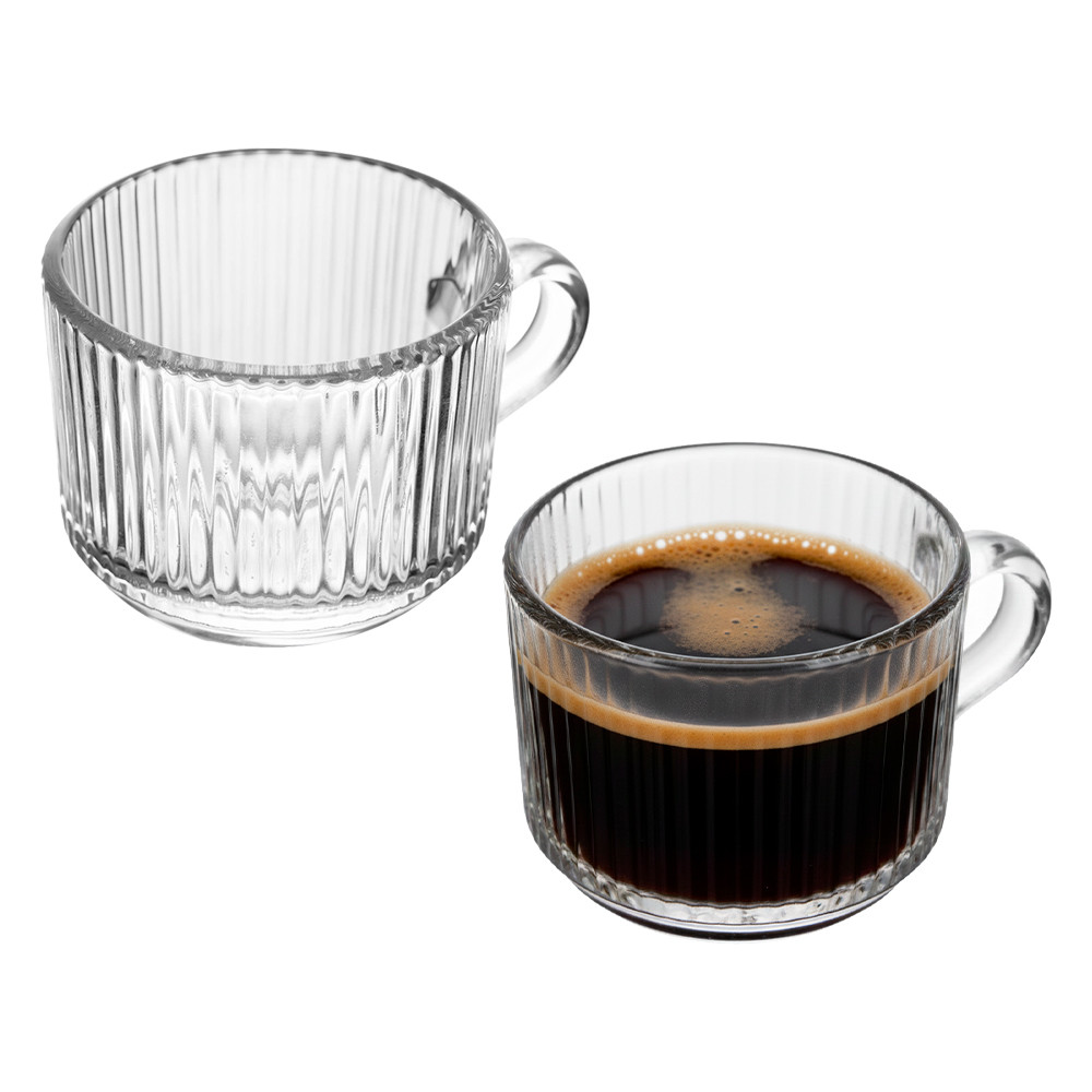 Jogo 2 Xícara de Café de Cristal com Alça Lines Vidro Transparente Canelada 90ml Wolff