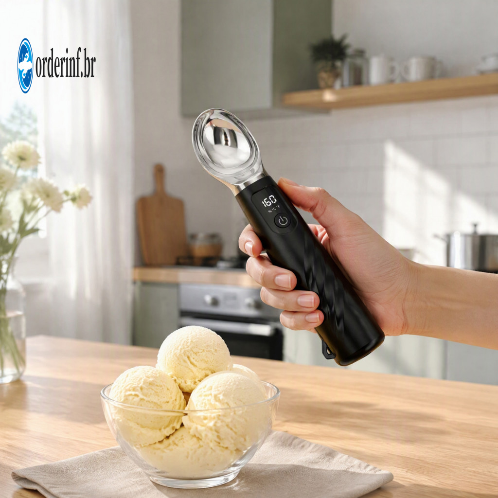 Electric Ice Cream Scoop Yogurt Tool Rechargeable with Led Display – Self-warming Ergonomic Spoon for Hard Gelato Easy