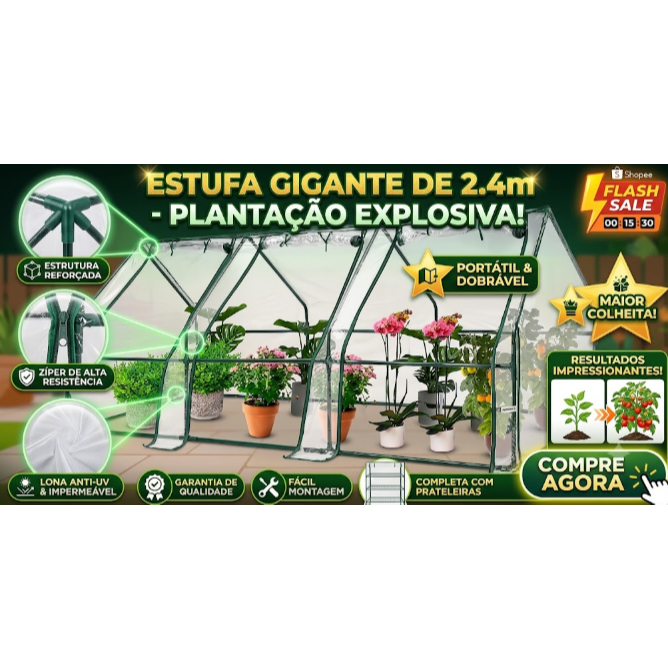 Estufa Greenhouse Portátil Com Lona Translucida 240x90x90CM