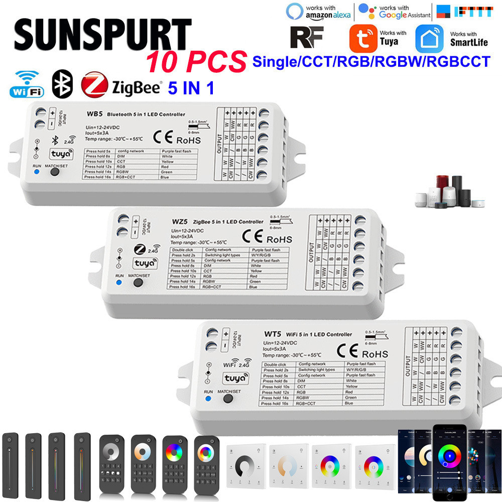5 em 1Zigbee3.0 Graffiti TUYA Controlador RGBCW 5 em 1 Smart WIFI Bluetooth LED Dimmer
