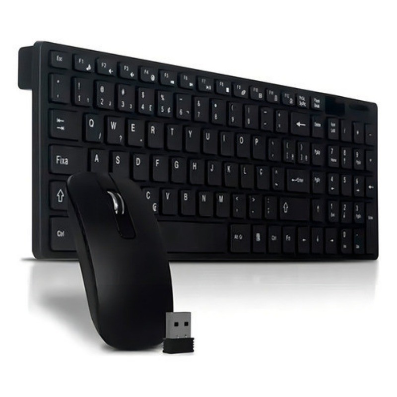 Kit Teclado E Mouse Wireless Sem Fio Ultra Slim 2.4ghz Preto