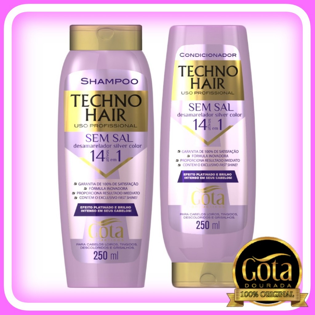 Kit Gota Dourada Technohair Silver Color Desamarelador com Shampoo Condicionador