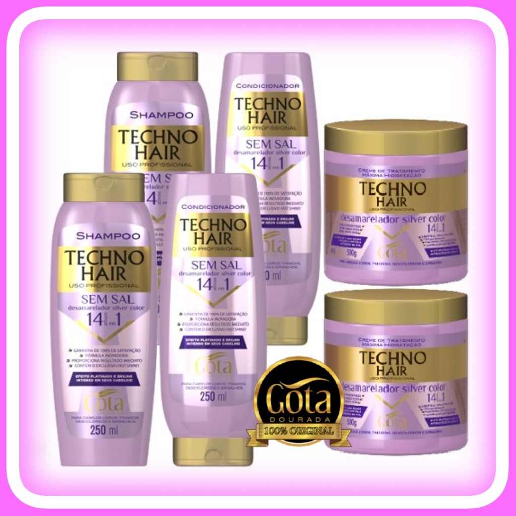 Kit Technohair Silver Color Gota Dourada Shampoo Condicionador Máscara 2un Cada