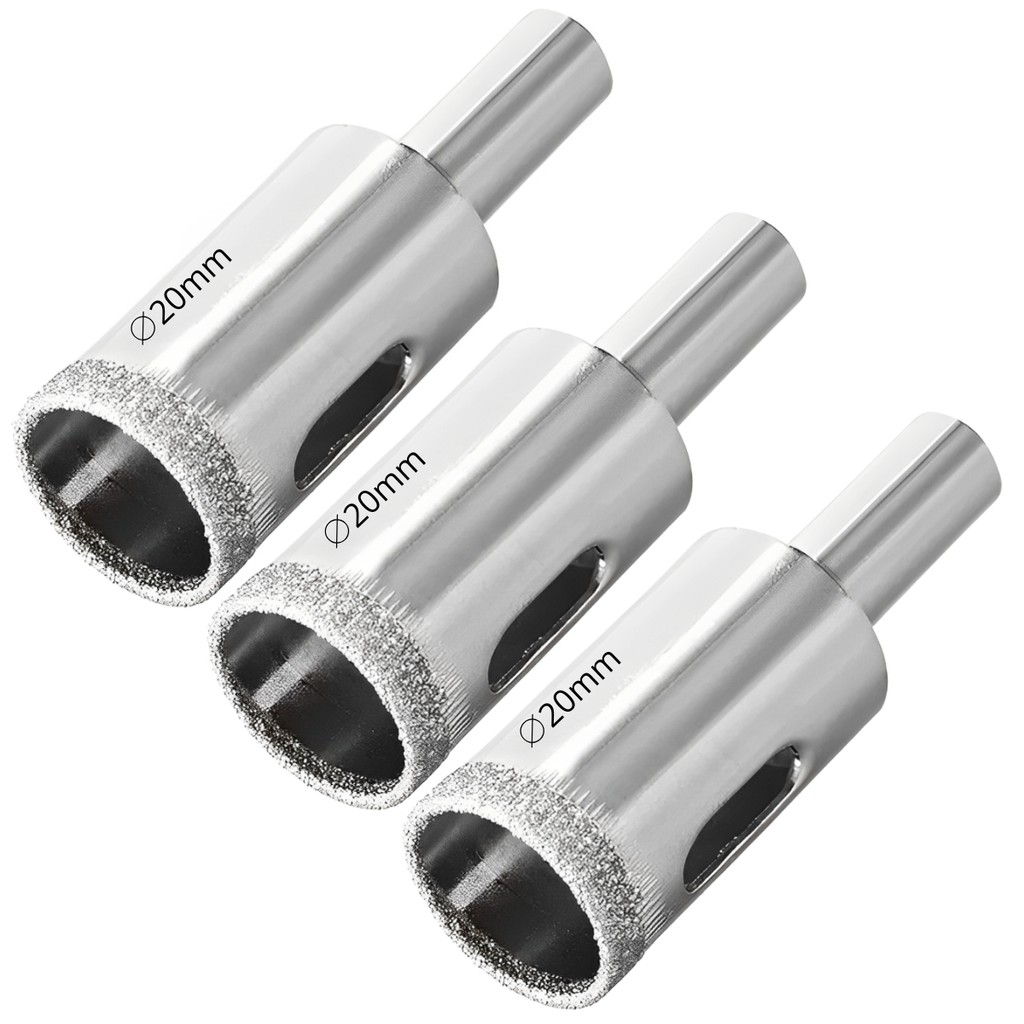 Kit 3 Serras Copo Diamantada Refrigerada 20mm Porcelanato Vidro Mármore Broca Copo Furo Guia Conduíte Elétrico Casa