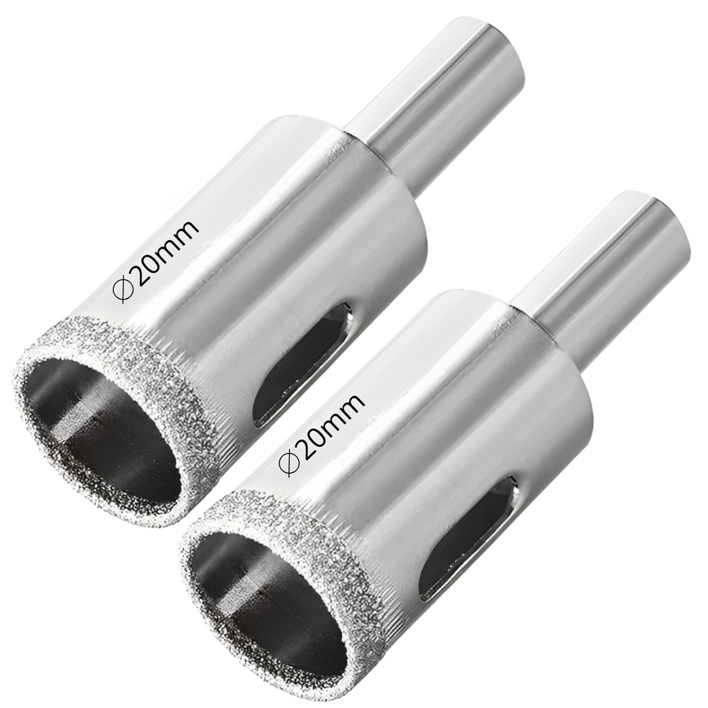 Kit 2 Serras Copo Diamantada Refrigerada 20mm Porcelanato Vidro Mármore Broca Copo Furo Guia Conduíte Elétrico Casa