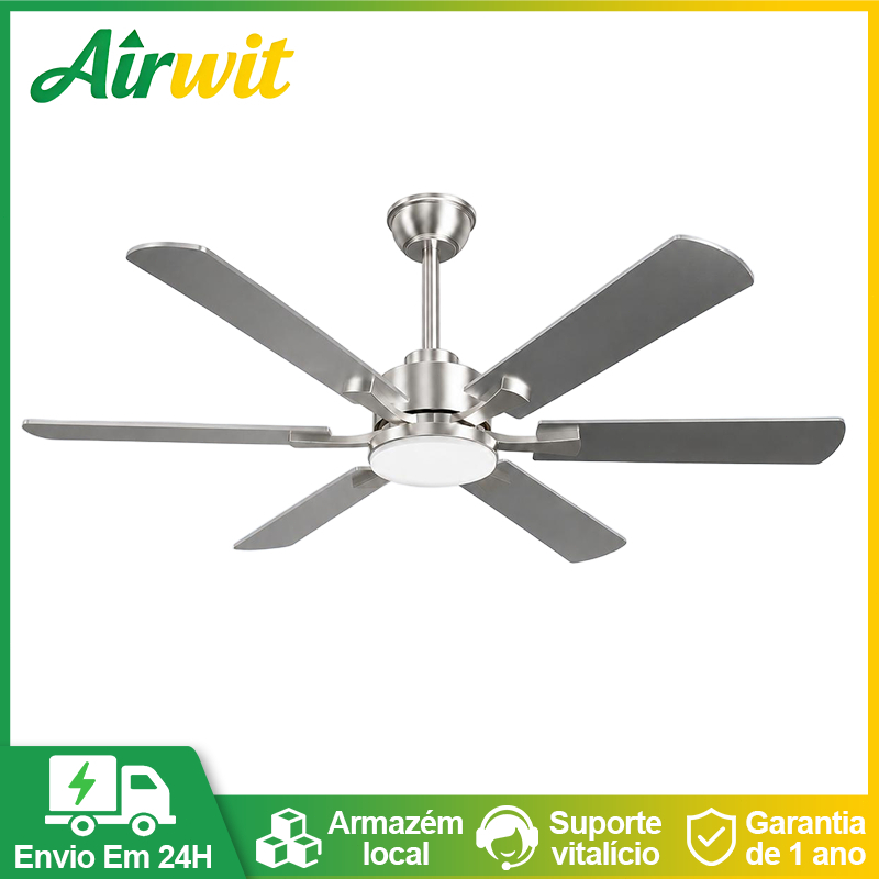 Airwit 52 Inch 6 Pás  Ventilador de Teto com Luminária LED Controle Remoto Silencioso 127/220 Volts Grande Ceiling Fan