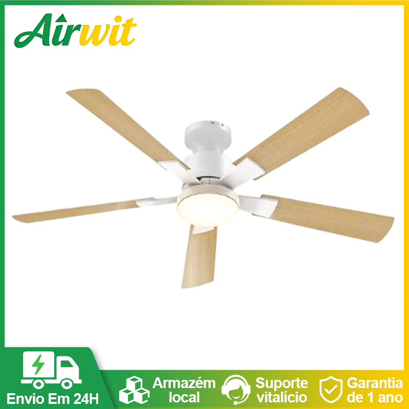 Airwit 52 Inch 5 Pás  Ventilador de Teto com Luminária LED Motor BLDC Controle Remoto  Grande Ceiling Fan
