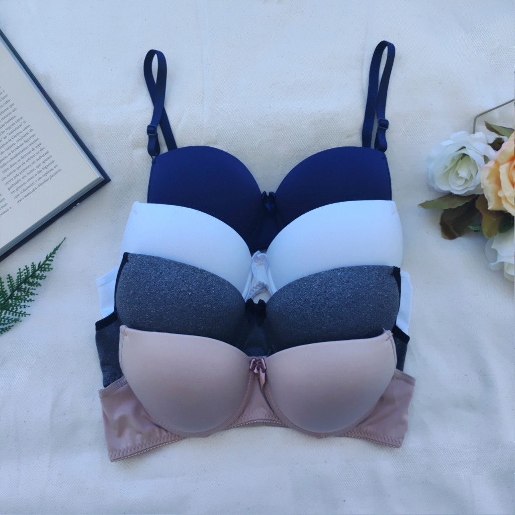 Kit 4 Sutiã Básico com bojo July Alça de Regulagem Soutien Sustentação Push Up