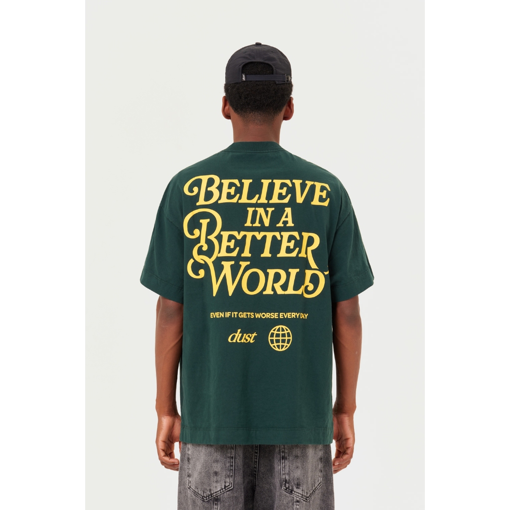 Camiseta Better World Verde Streetwear Oversized Estampada 100% Algodão 20.1 Premium Dust Company