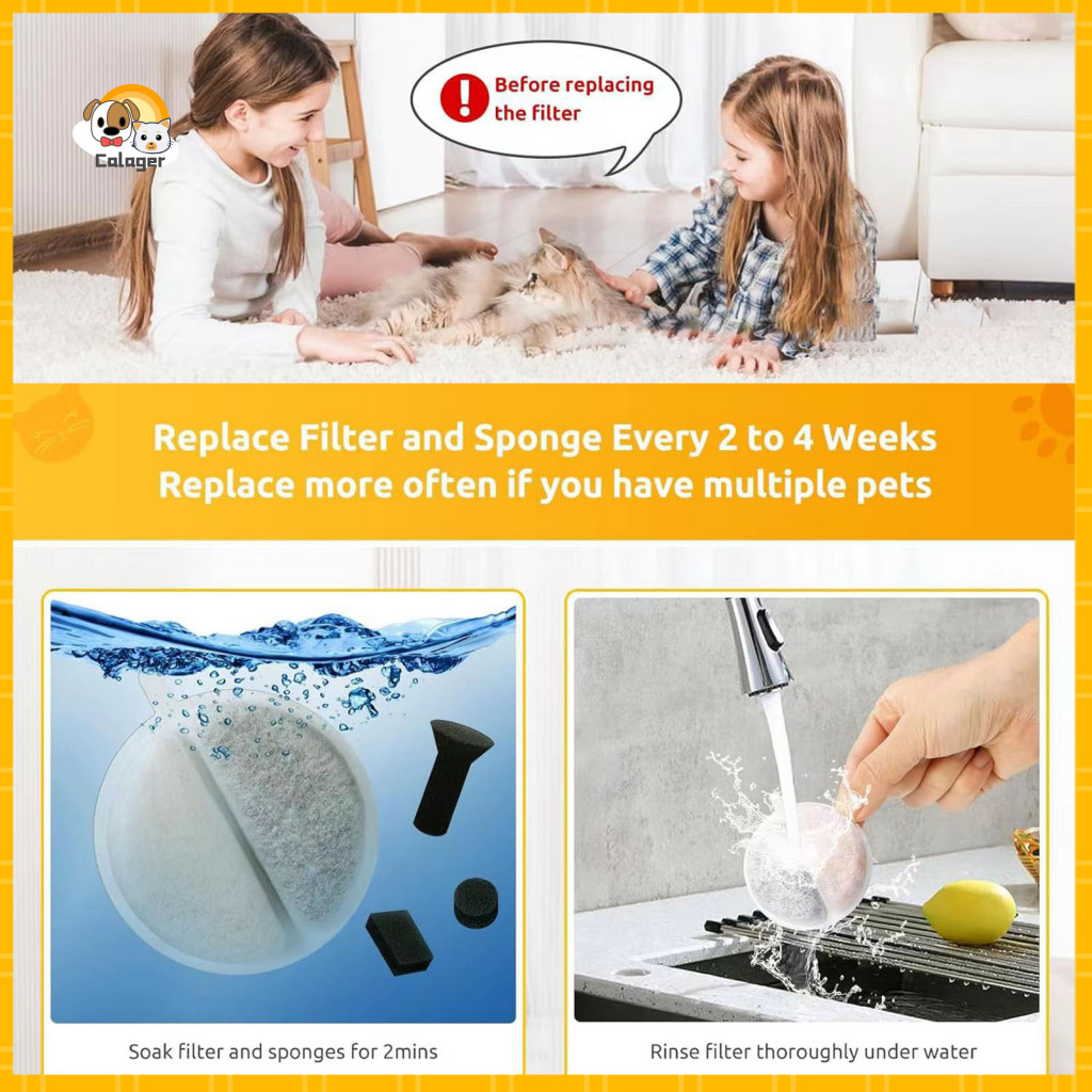 Water Dispenser Filter Replacement Cat Hair Fountain for Xcho – Automatic Pet Activated Carbon Sponge for Cats