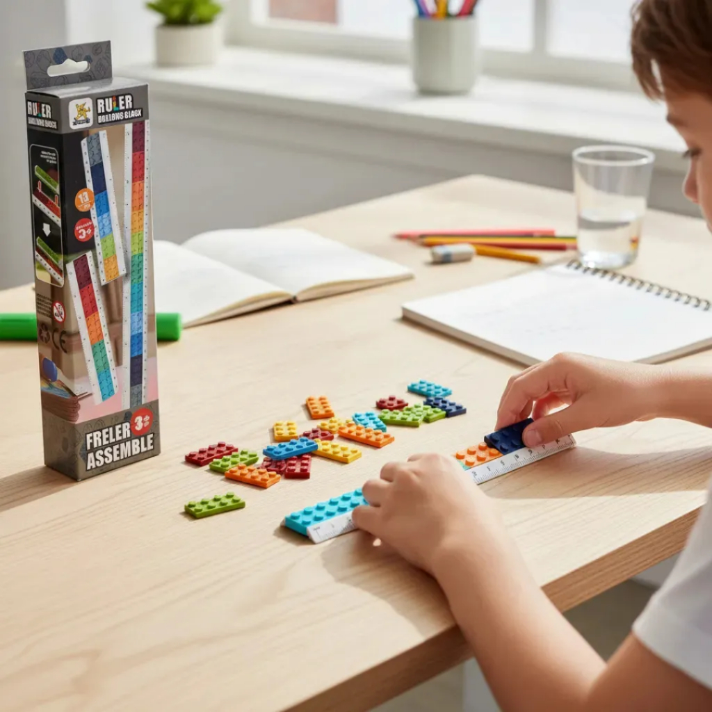 Kit 12 unidades Régua Blocos coloridos para encaixe Ruler Building Block