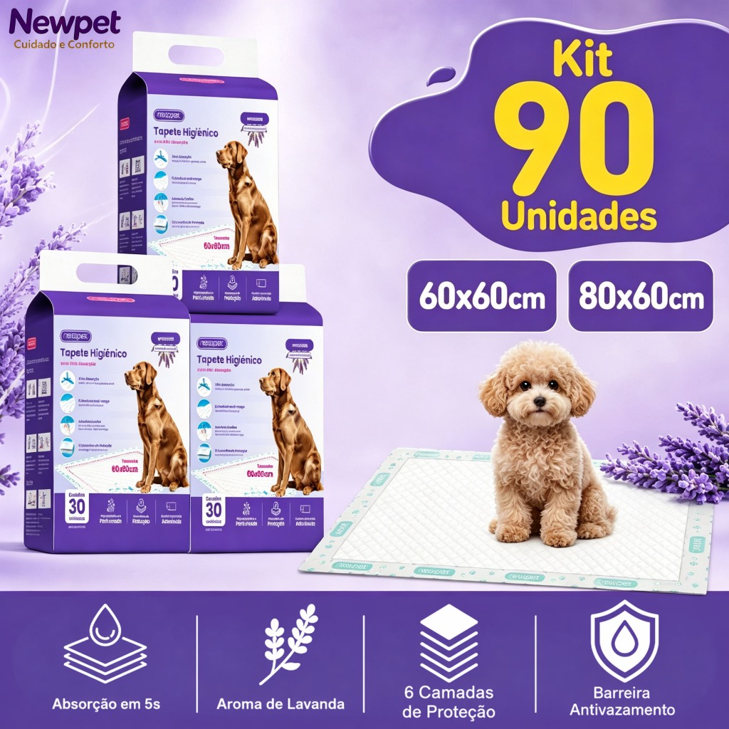 Newpet-90 Dog Hygienic Mat 60x60cm 60x80cm Lavender Scent Super Absorbent Anti-leak Fixing Adhesive