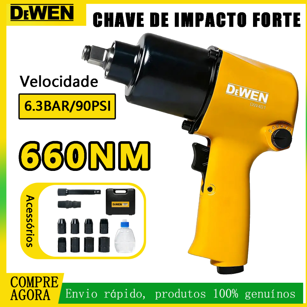 DEWEN Chave de Impacto Pneumática 660Nm 1/2
