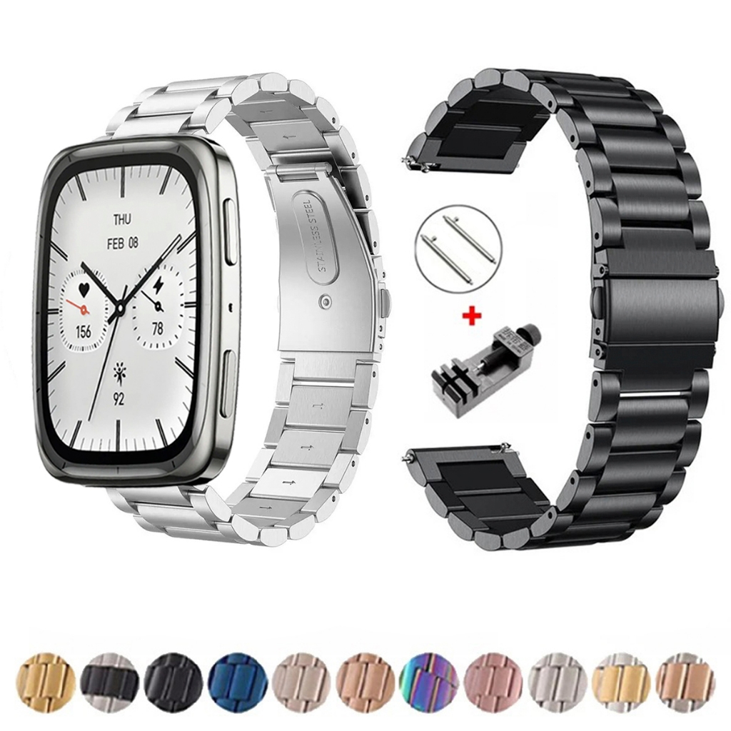 Pulseira de 20mm Metal Elos de aço inox para Smartwatch Amazfit Active 2 Square de Engate Rapido