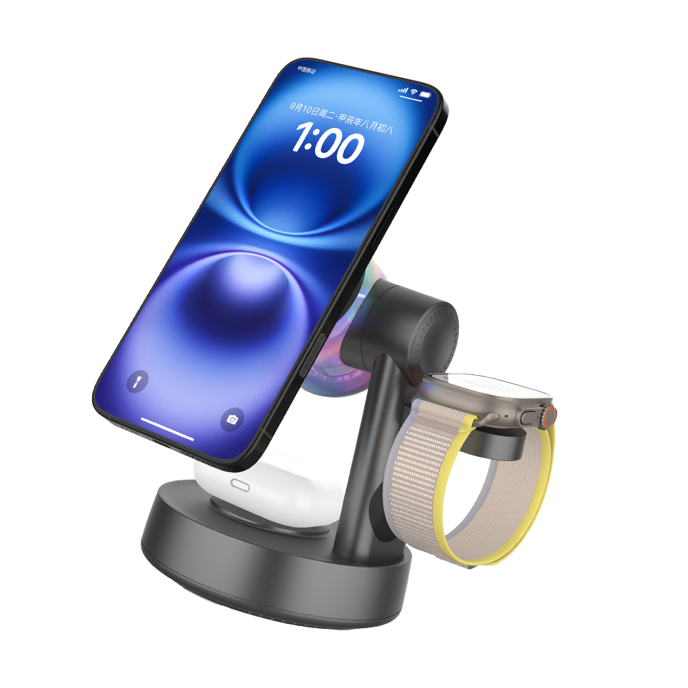 Base De Carregamento Sem Fio Timess 25W 3 Em 1 Com Alto-Falante Bluetooth E Luz Ambiente De 5 Cores , Suporte De Carrega
