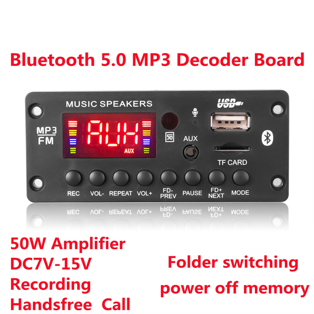 2 * 25W 50W Amplificador DC 7-15V MP3 Decodificador Placa Bluetooth 5.0 12V Carro MP3 Player USB FM Suporte De Gravação