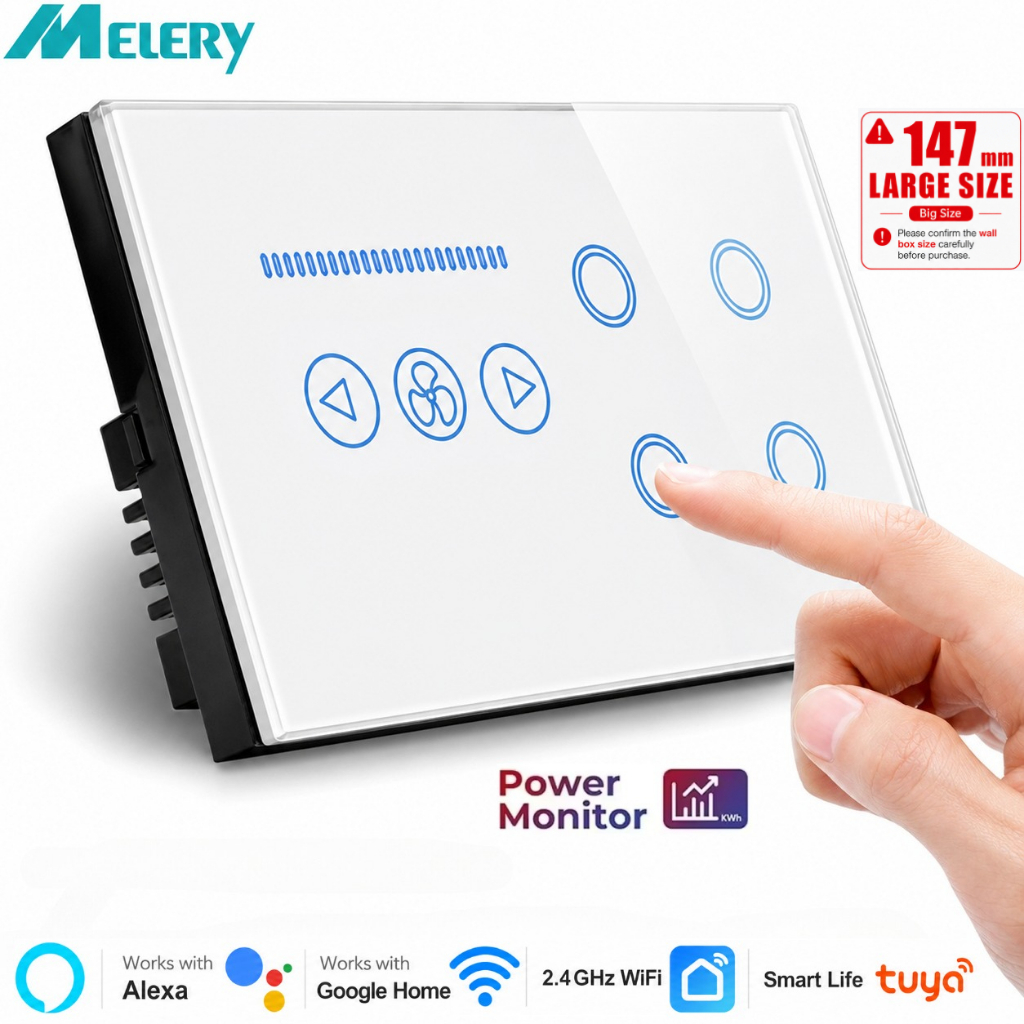 Wifi Smart Tuya Light 4 Gang Switch Fan Speed Dimmer De Toque Vidro Power Metering Alexa Google Home