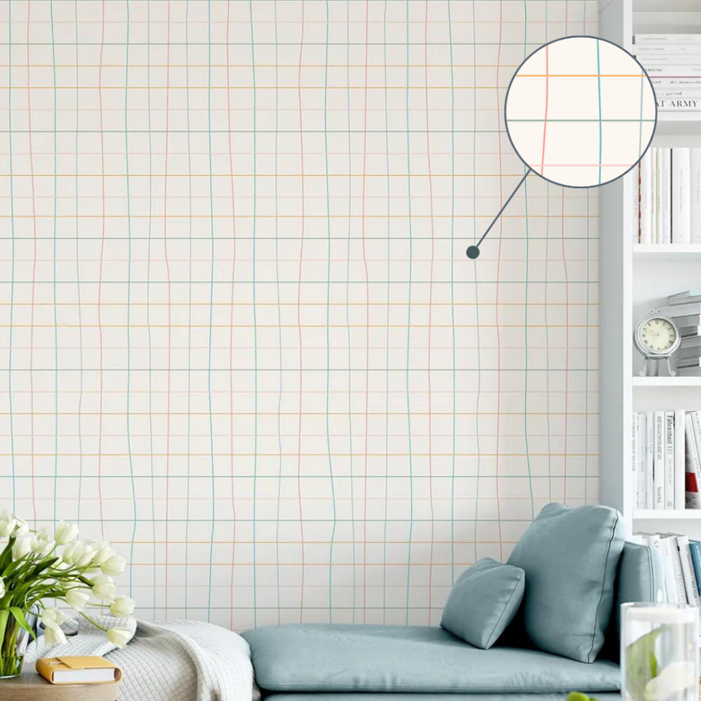Papel de Parede Para Quarto Infantil Grid Colorido Adesivo Lavável