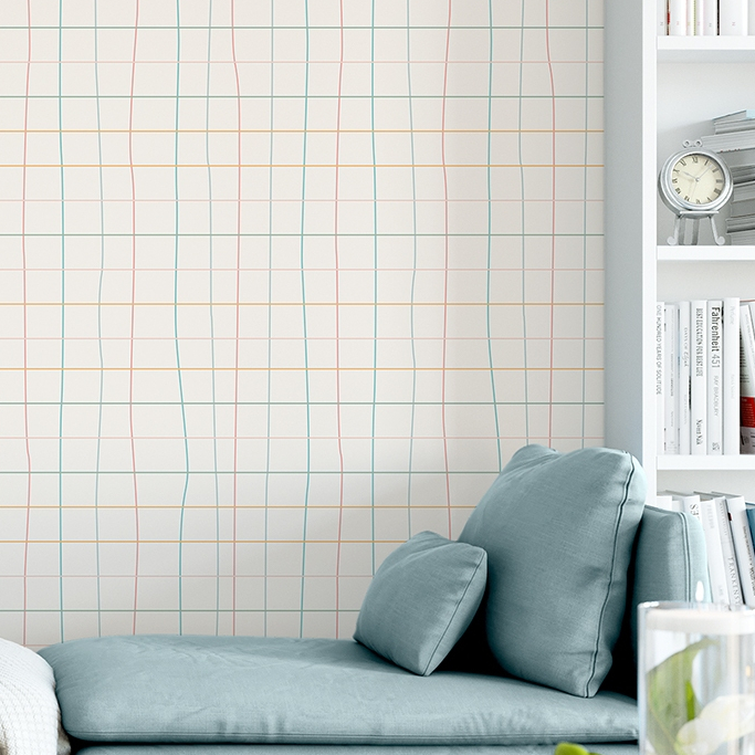 Papel de Parede Infantil Adesivo Lavável Grid Colorido Geométrico Para Quarto