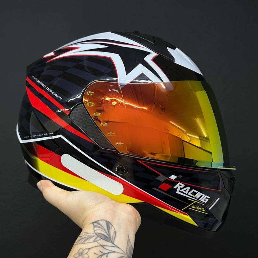 CAPACETE RACE TECH SECTOR GRID ALEMANHA GRAND PRIX PROMOÇÃO VISEIRA CRISTAL + VISEIRA COLORIDA
