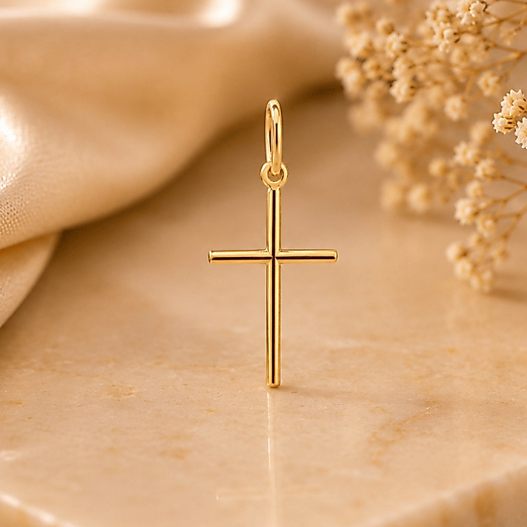 Pingente Cruz Palito 25mm Coleção Religiosa Banhado A Ouro 18k Devoção