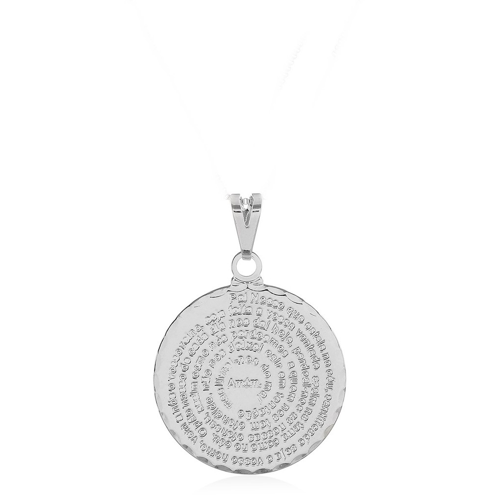 Pingente Medalha Pai Nosso Banhado a Prata 25mm