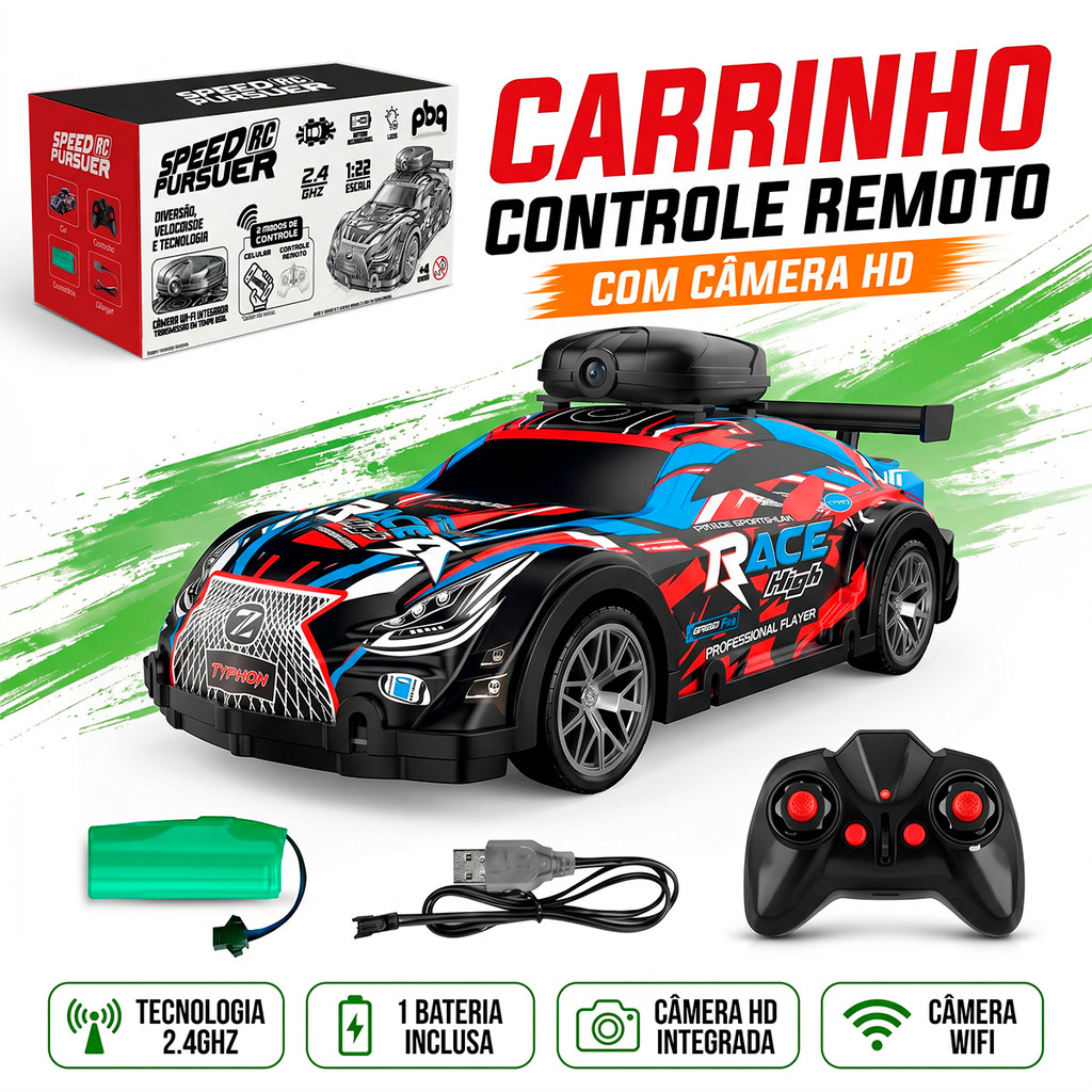 Carrinho De Controle Remoto Com Câmera Wi-Fi E App Escala 1 22 Infantil Menino Brinquedo