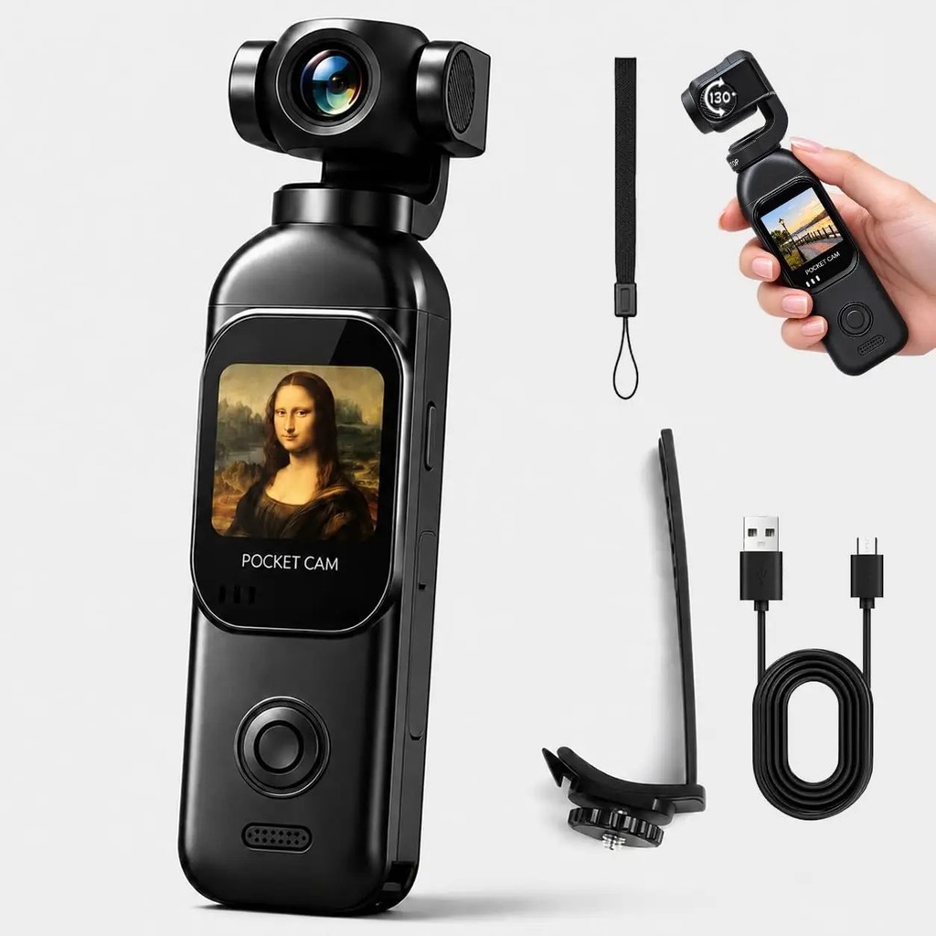 Lente Giratória Da Câmera De Vlogging 1080P WiFi App Control Tela De 1.3 Polegadas | POV 150 Grande Angular Áudio/Vídeo