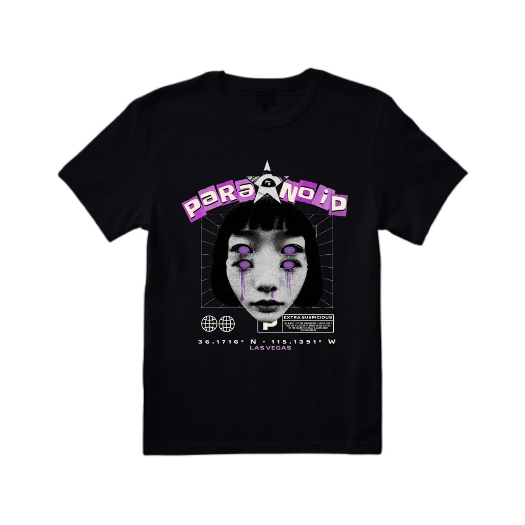 camiseta preta algodão t-shirt Paranoid, Brand Studio,  Luxury, Genger, Mudd Bruddaz, Cruz, Peace and Love.