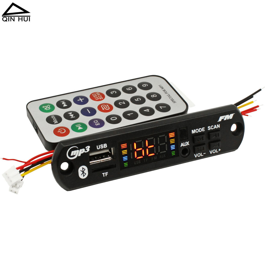 Placa decodificadora de áudio DC12V Bluetooth 5.0, cartão TF, disco U, módulo de reprodução de decodificação de rádio FM