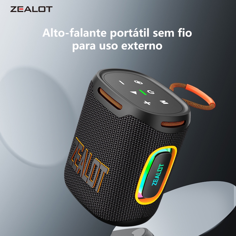 Mini Speaker ZEALOT-S122 25W BT5.4 | Luz RGB, IPX5, Bateria 6000mAh, Alça e Função TWS