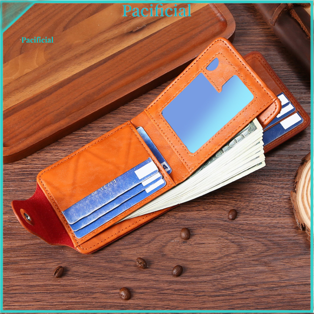 Men Faux Leather Wallet Capacity Retro Men’s Slim Waterproof – Bi-fold Short Credit Card Holder Multi-functional Fro