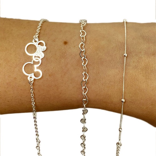 Kit 3 Pulseira Bracelete Infantil Folheadas A Prata 925