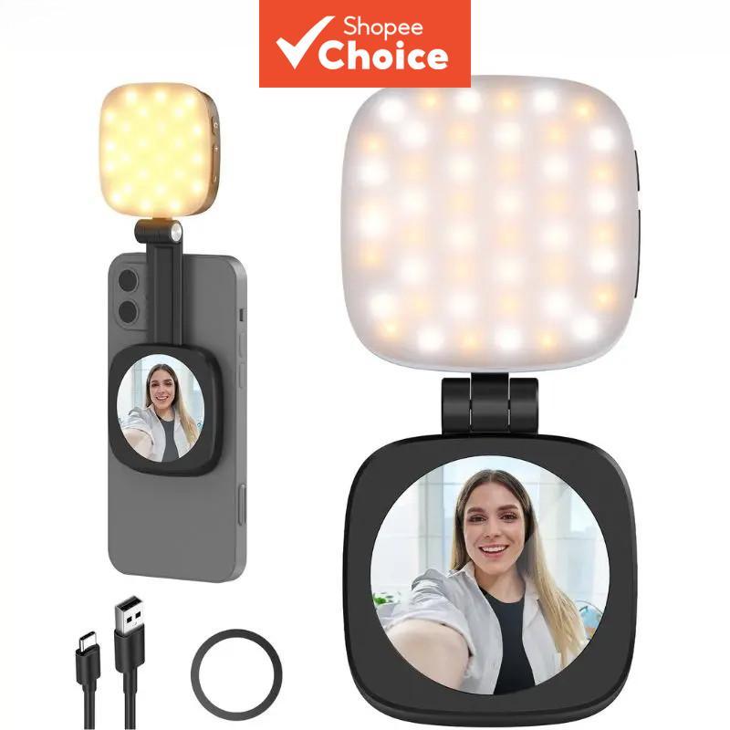 Suporte De Luz Magnética Para Selfie Iphone-Ring Light Anel LED Dobrável Com Espelho E Portátil Recarregável