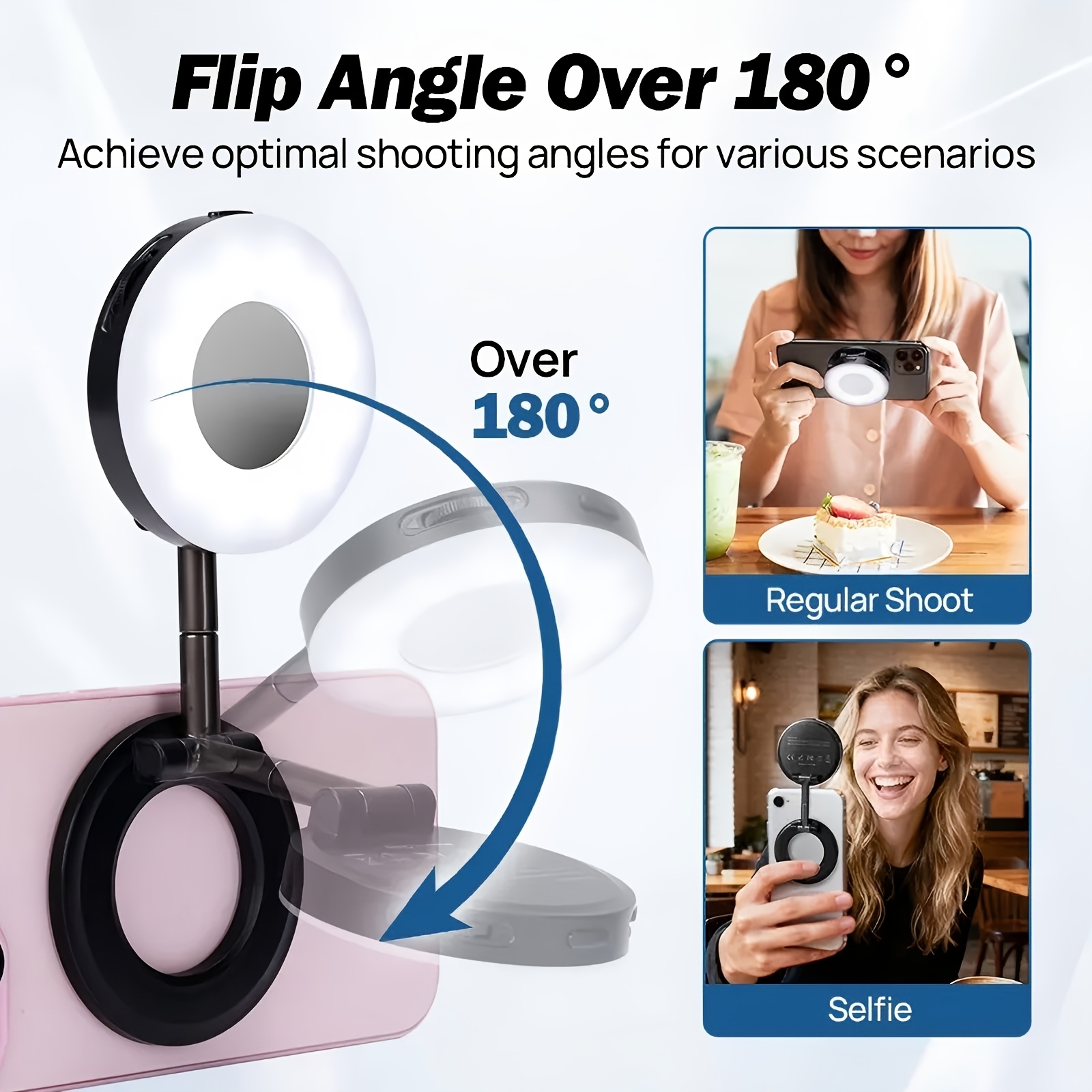 Luz de anel LED 360° magnética para iPhone com espelho, para selfies, e chamadas em vídeo