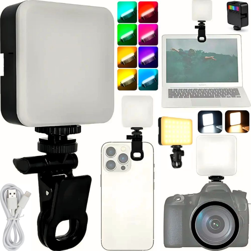 Iluminador Luz Led Portátil Recarregável Celular Iphone Câmera Foto Vídeo Cor Branco Frio Quente RGB