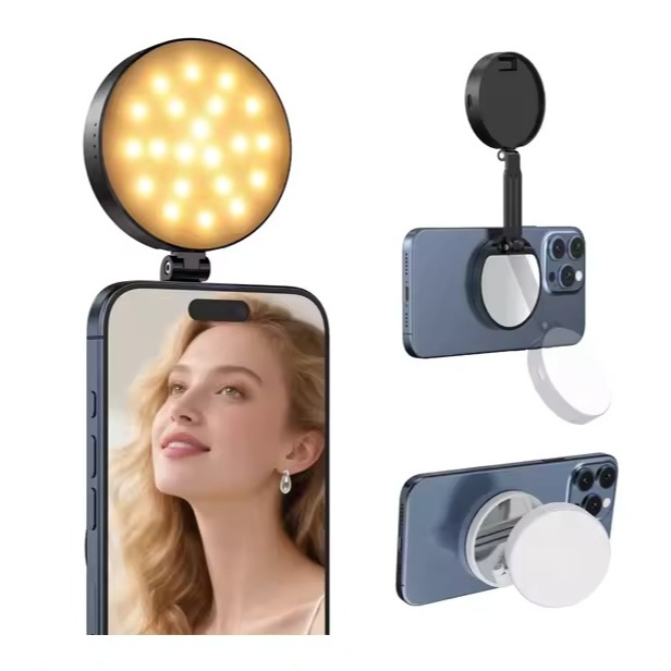 2 Em 1 Dobrável Magnético Telefone Selfie Luz Com Espelho Para Magsafe IPhone De Preenchimento Led Anel Flash Vídeo Foto