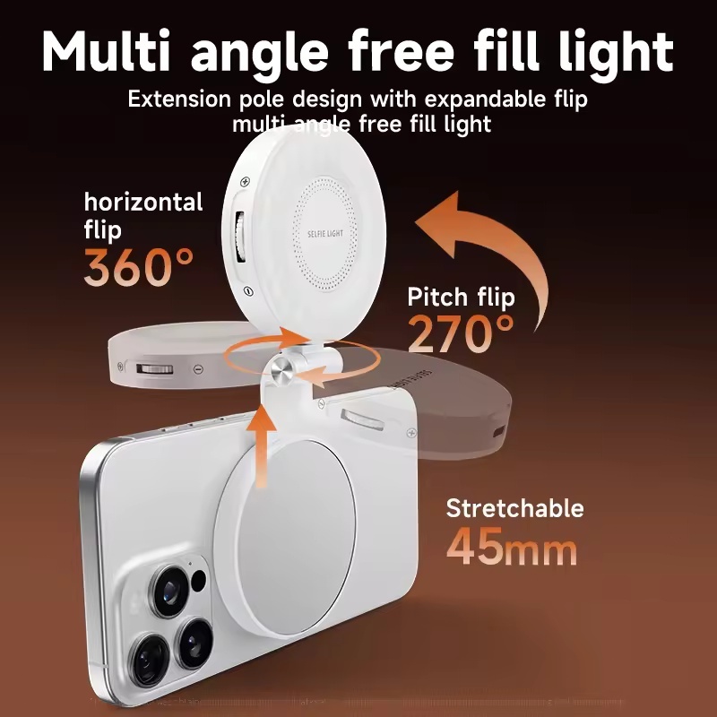 Luz Magnética Para Selfie Compatível Com MagSafe iPhone E Android Espelho 360 ° De Preenchimento De Anel LED Dobrável