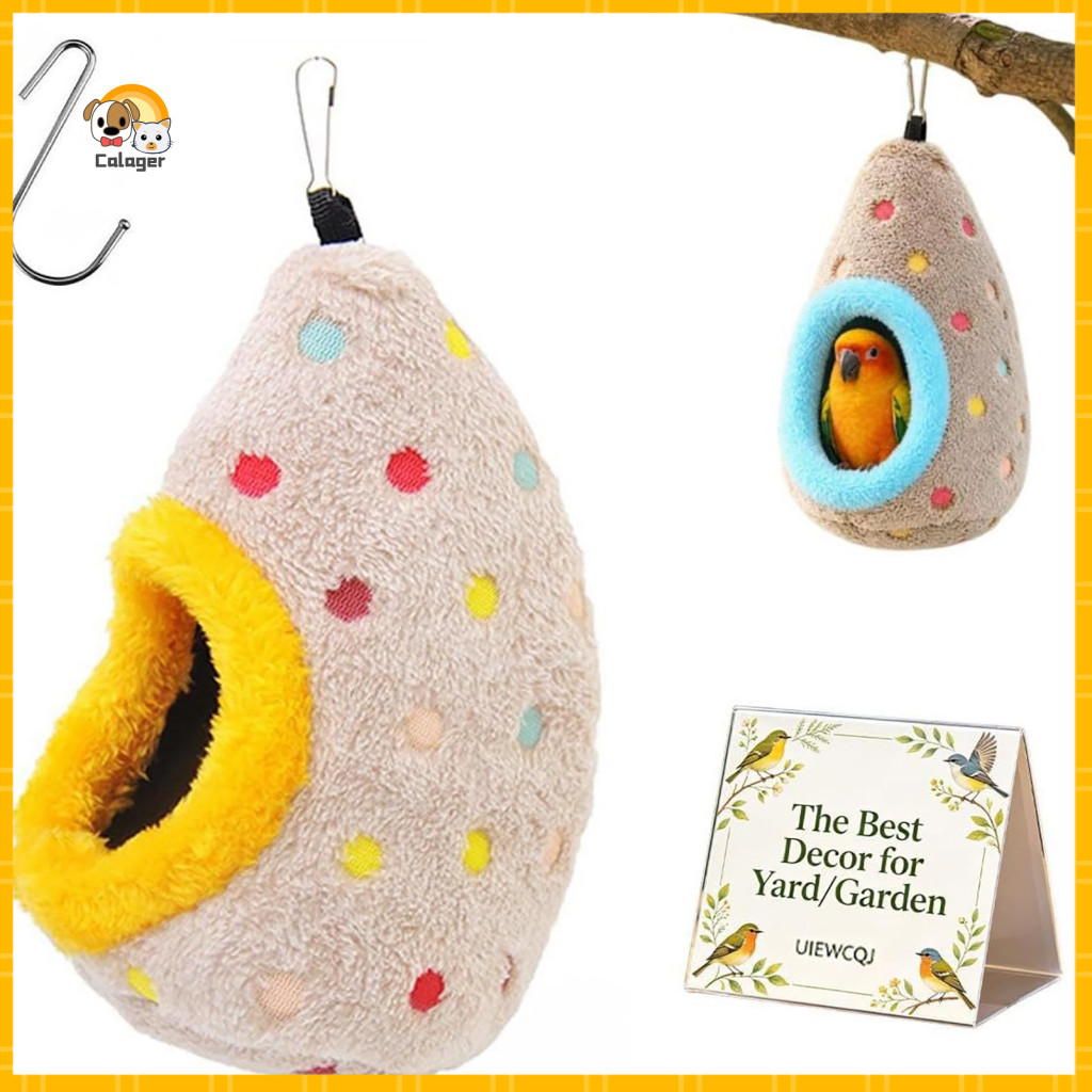 Bird Nest Hammock for Small Warm Plush Sleeping Bag for Parrots Winter House with Hook – Cozy Hanging Bed Polka Dot Hi