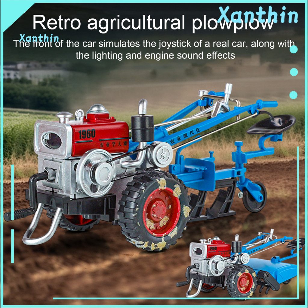 Decorative Tractor Model Mini Retro Agricultural Toy with Light Sound Movable Joints – Hand-cranked Farm Ridging Rotar