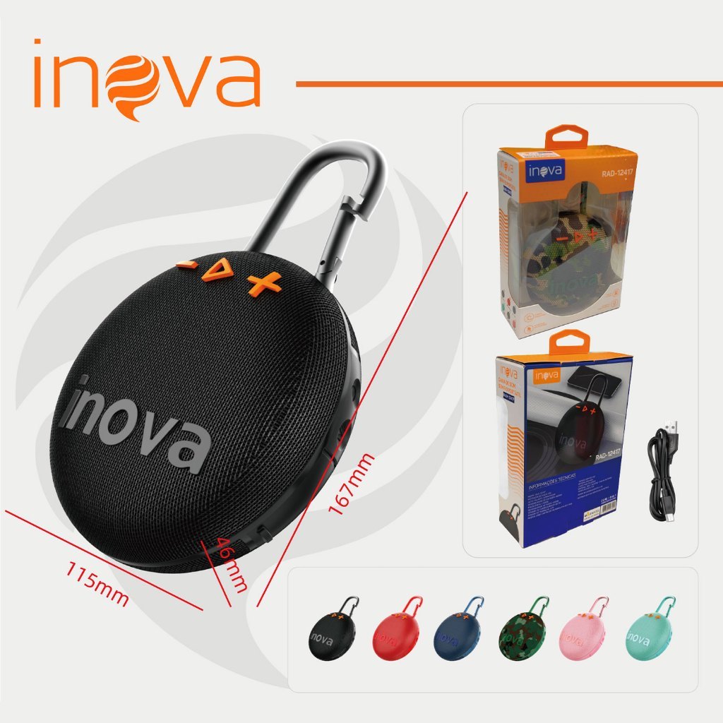 Inova Caixa De Som Bluetooth Portátil Com Alça Ao Ar Livre, FM, TWS, 5W Para Praia, Festas Ou Viagens