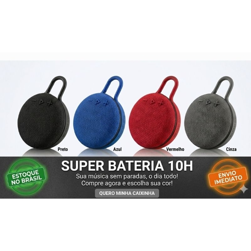 Caixa De Som Portátil Com Gancho Mosquetão Bluetooth Longa Bateria 10H Tipo Clip