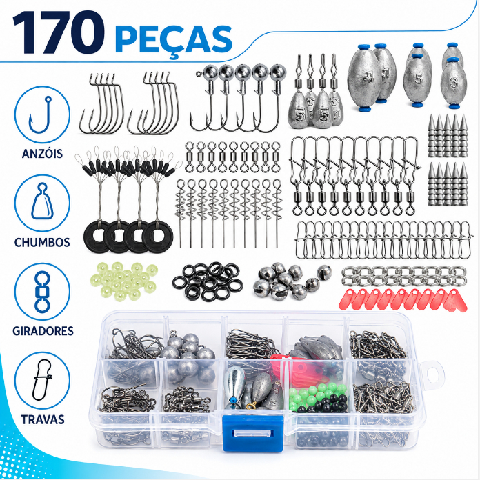 170pcs Fishing Accessories Kit with Fishing Box Fish Hooks Swivels Sinkers Outdoor Fishing Accessories Set Gifts for Men