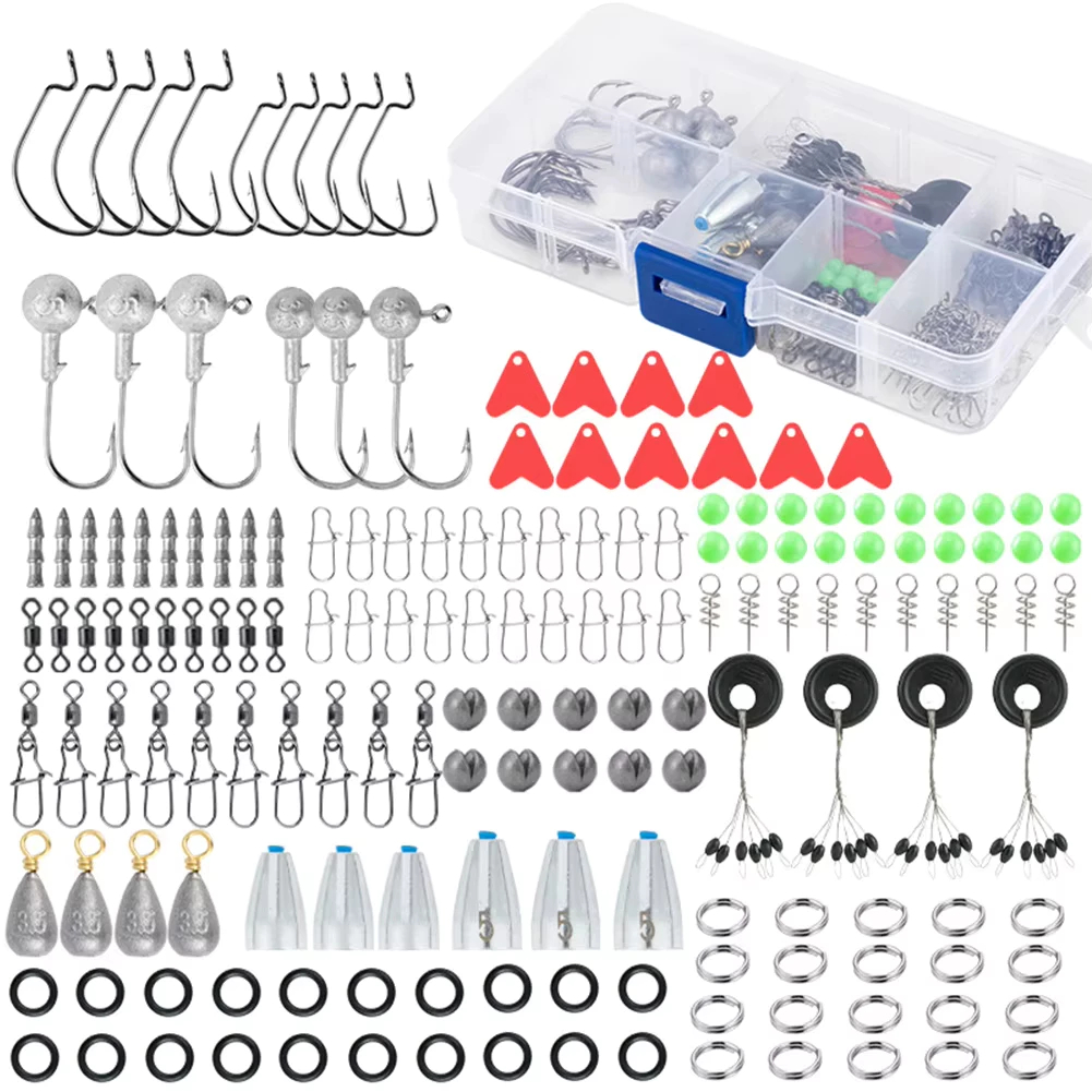 170pcs Fishing Accessories Kit with Fishing Box Hooks Swivels Sinkers Outdoor Fishing Accessories Set Gifts for Men