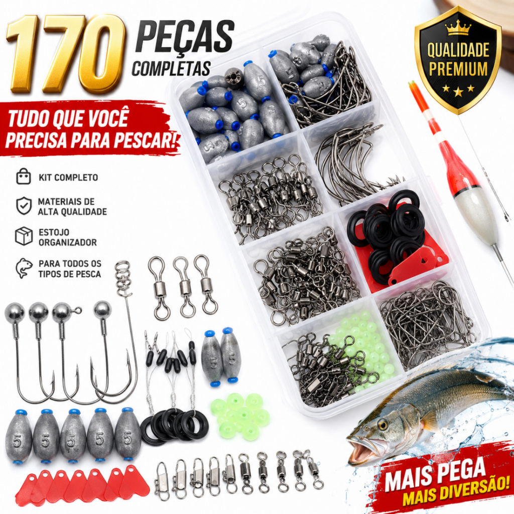 170pcs Fishing Accessories Kit with Fishing Box Hooks Swivels Sinkers Outdoor Fishing Accessories Set Gifts for Men
