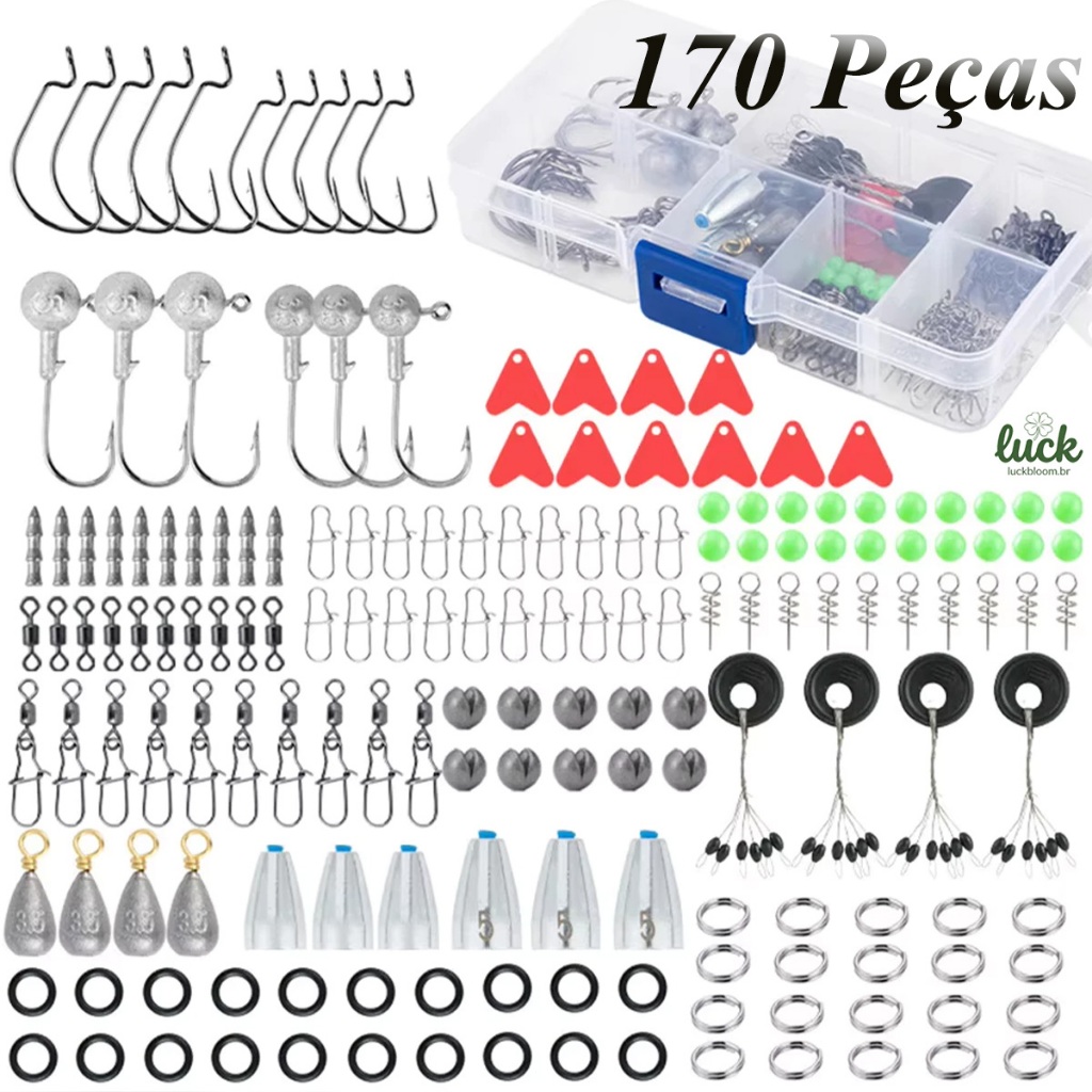 170pcs Fishing Accessories Kit with Fishing Box Hooks Swivels Sinkers Outdoor Fishing Accessories Set Gifts for Men