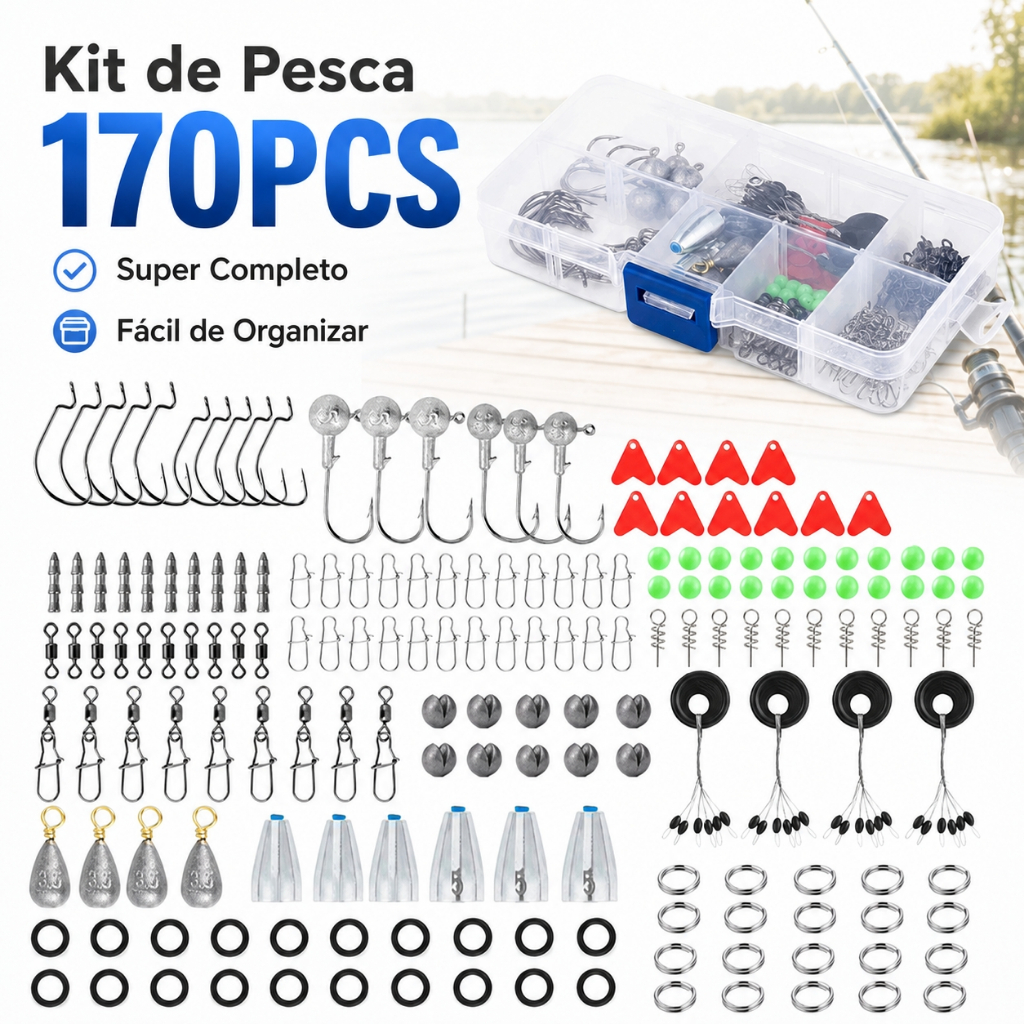 170pcs Fishing Accessories Kit with Fishing Box Hooks Swivels Sinkers Outdoor Fishing Accessories Set Gifts for Men