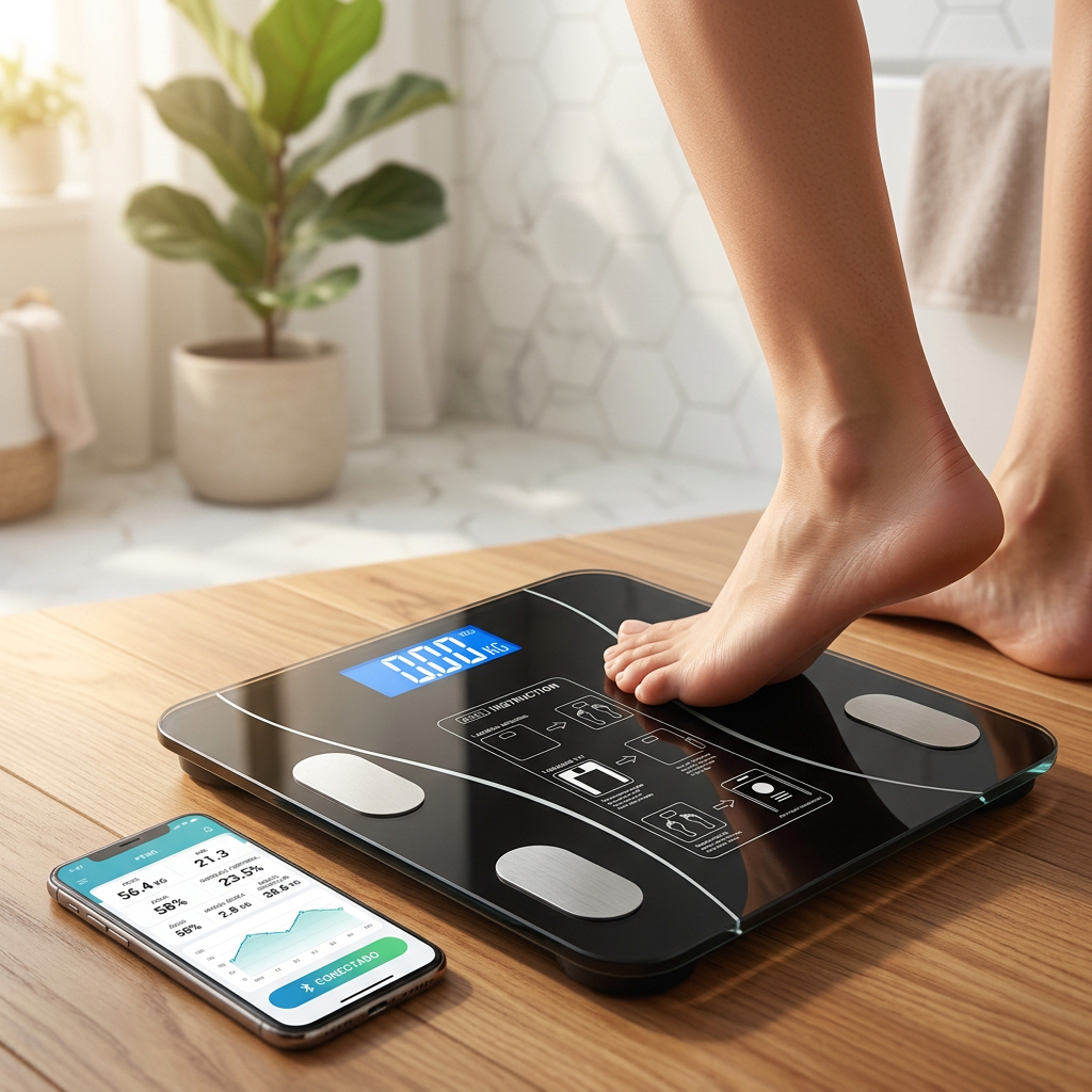 Balança Digital Bioimpedância Bluetooth Vidro Temperado App Monitor Métrica Corporal Controle de Peso Top Rio